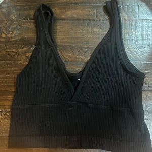 M/L Urban Outfitters black low cut ribbed crop top